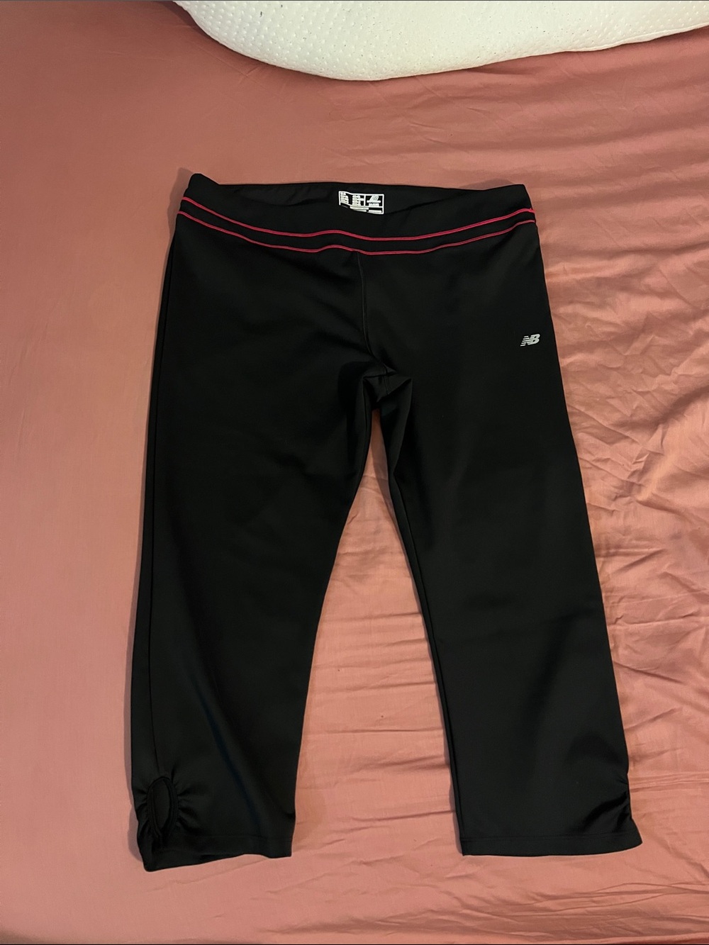 New Balance Black Cropped Leggings with Pink Waist Piping